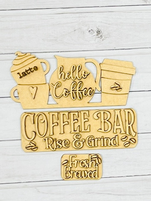Coffee bar, rise and grind, fresh brewed, latte, farm truck  attachment, door hanger insert